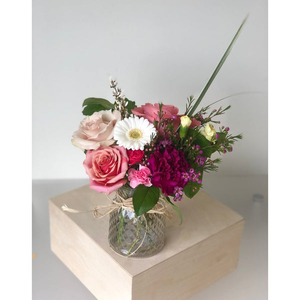 rose, gerber daisy, spring vase arrangement