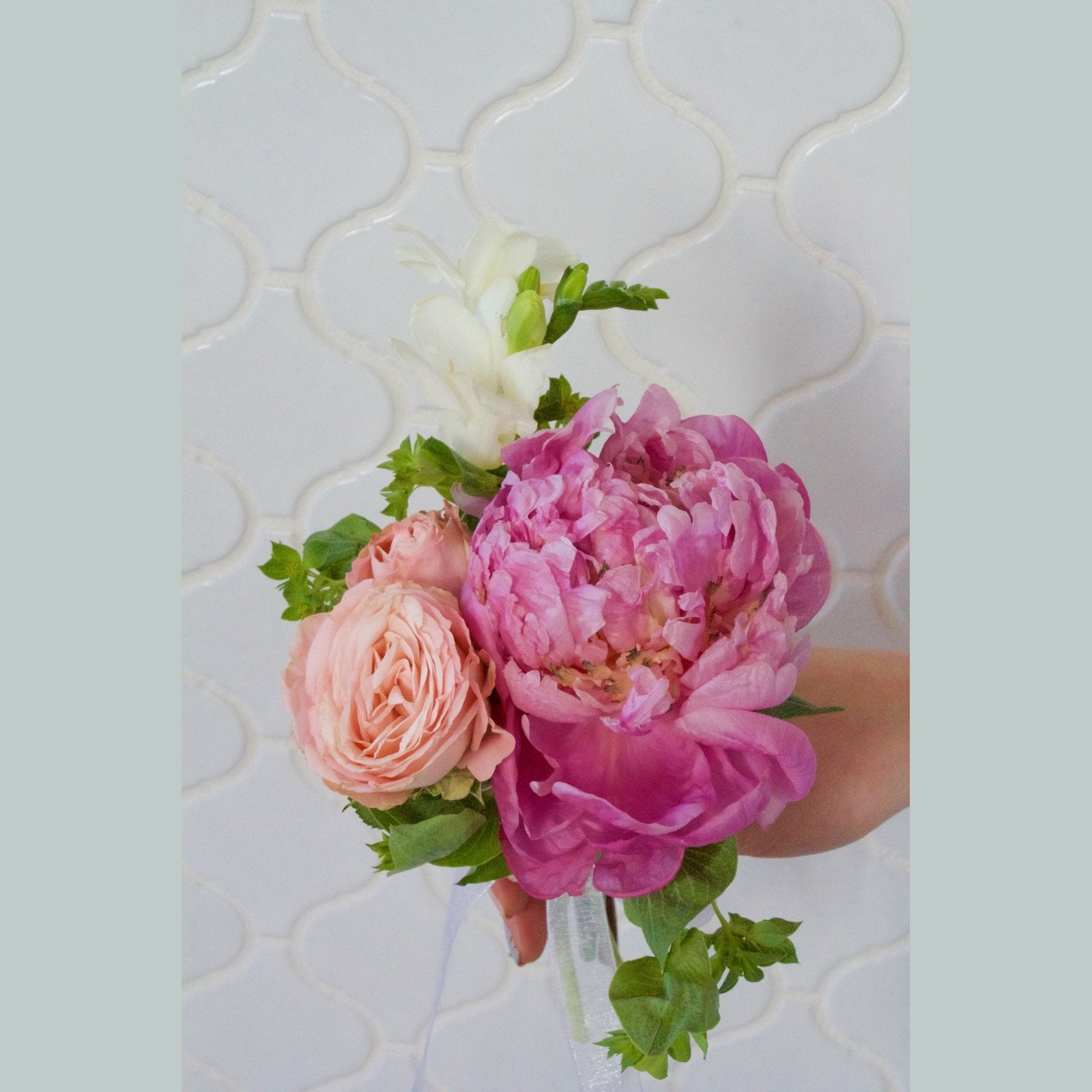 peony and rose flower bouquet