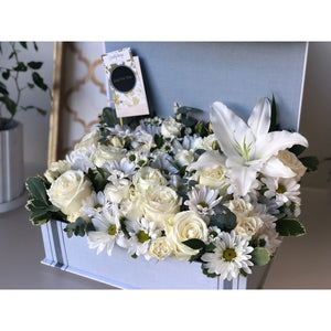 Sympathy flower box White roses and Lilies