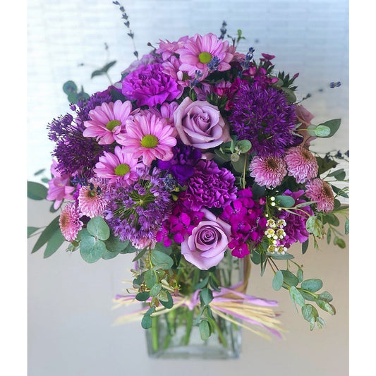lavender flowers in a clear glass vase